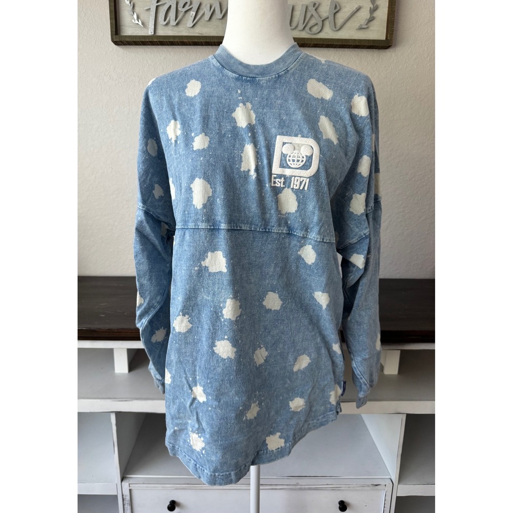 Walt Disney World Spirit Jersey Denim Bleach Long Sleeve T-Shirt Size S